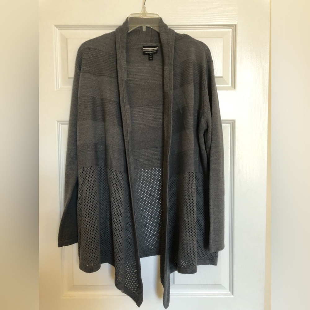NWOT Womens Gray Open-Front Cardigan by Allison Brittney, XL, Smoke/Pet Free